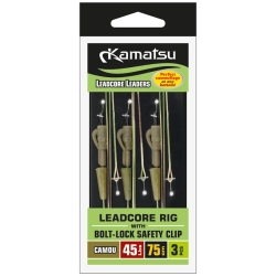 ZESTAW LEADCORE KAMATSU Z BEZPIECZNYM KLIPSEM BOLT-LOCK CAMOU 35 LBS 75 CM